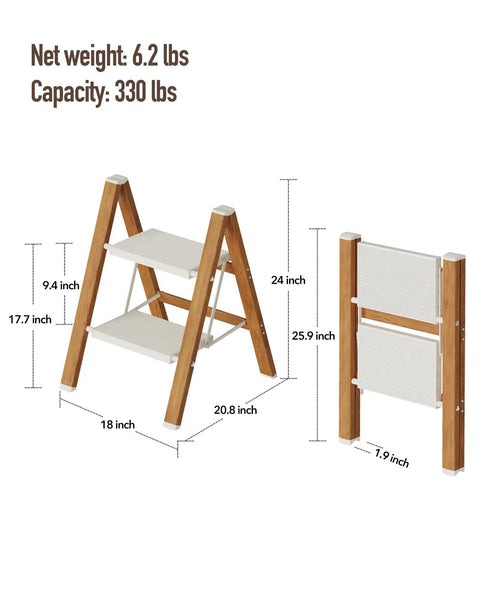2 Step Stool Foldable Aluminum Ladder, Ultra Lightweight And Space Saving, Compact Portable Step Ladder For Home, Kitchen, Garage, And High Shelves Indoors, 6.2 lb, 24 in open
