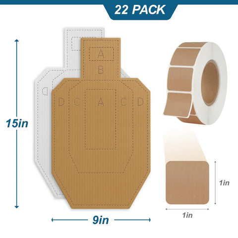 22 Pack 15 By 9 Inch Silhouette Cardboard Targets For Shooting Range Practice And Competitions With Paster, triple layer 200g