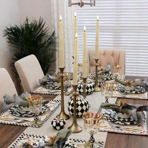 Flameless Taper Candles 11 Inch Ivory Wax Covered LED Flicker With Remote Controls And Timer 10 Pack for festive dining table decor.