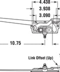 Diagram of Dual Arm Left Hand Casement Window Operator With Stud Bracket Replacement Part For Easy Window Repair And Smooth Almost Effortless Crank Action EntryGard Style Perfect For Fixing Broken Windows In Single Pack showing measurements and components.