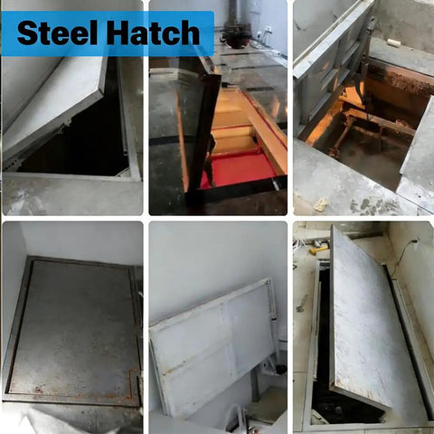 Slick Invisible Basement Entry Door And Built Tough Crawl Space Access Panel Large Recessed Cellar Hatch showing steel hatch opening.