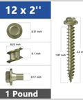 One Pound Pack Of 12 Gauge Exterior Lag Screws, 2 Inch Length, Hex Washer Head, 5.5x50mm, Yellow Coated Exterior Wood Screws, Rust Resistant