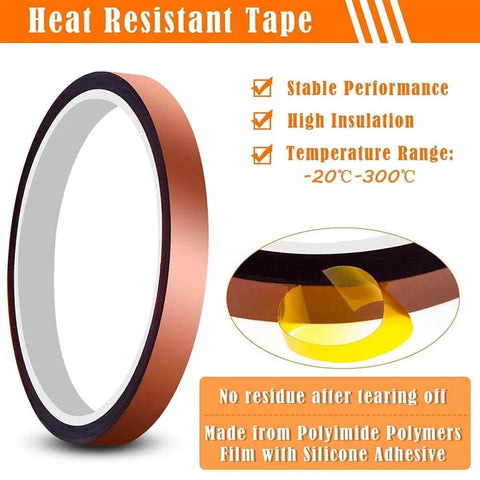 Gold Kapton Tape 33M Long 50mm Wide High Temperature Polyimide Adhesive Tape For Masking And Soldering No Residue shown in packaging