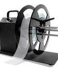 Kickass Heavy Duty Automatic Label Rewinder With Eight Speed Levels And Two Way Rewinding Tech For Coreless Rolls and fits all standard one point five three inch cores, showcasing control knob and reel design.