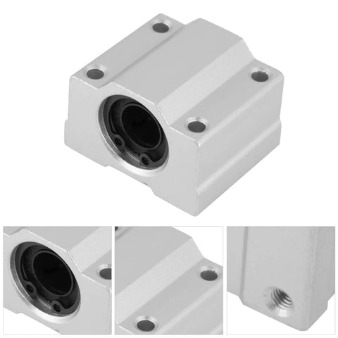 Close-up view of a 4 Piece Aluminum Linear Motion Ball Bearing Slide Block for CNC with sealed areas and mounting holes.