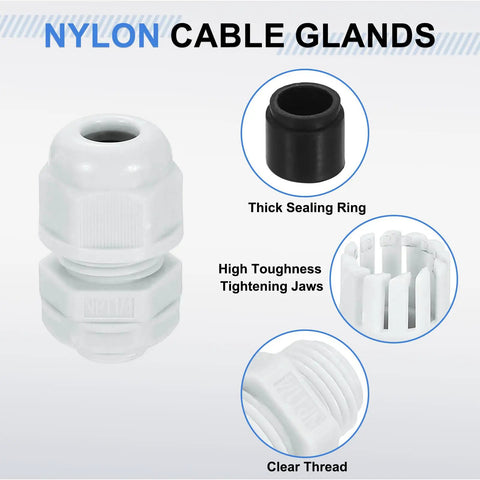 Three Piece NPT 1/4 Inch Nylon Cable Glands Waterproof Cord Grip Connectors Set With Gaskets And Locknuts For Junction Boxes