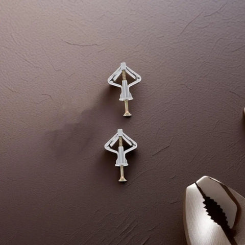 Heavy Duty Drywall Anchors And Screws Kit 50 Sets Plastic And Steel For Hollow Walls and Frame Mounting on brown surface