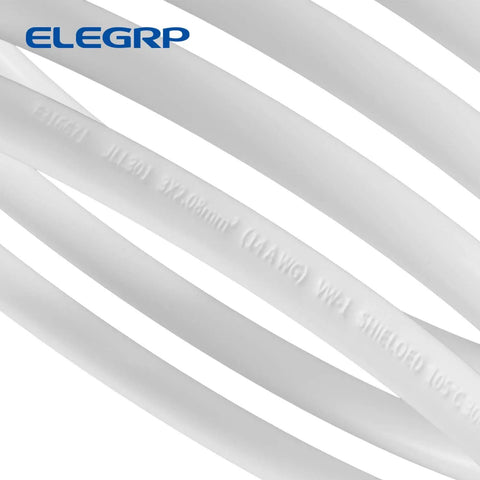 Close-up of white LCDI Power Cord Plug for Air Conditioners With Leakage Current Detection, heavy duty shielded cable