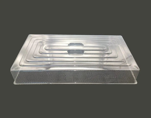 Top Notch Clear Humidity Dome Set For Seed Trays, 10 Pack 1020 Tray Covers shown from above on a dark background