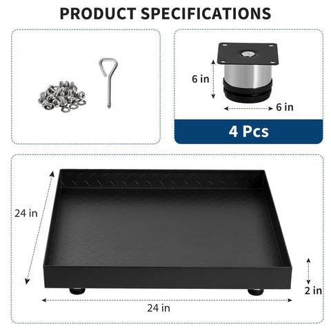 Heavy Duty Carbon Steel Washing Machine Drip Tray With Four Anti Vibration Feet 24 By 24 Inch No Hole Floor Protector