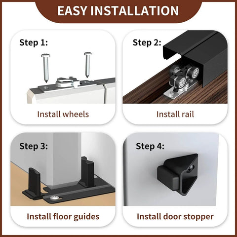 Step-by-step installation guide for Heavy Duty Bypass Sliding Closet Door Track Set 72 Inch Aluminum Pocket Rail