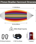 Diagram showing dimensions of Brazilian Double Hammock For Two People With Tree Straps, Extra Large 240x160 Cm, 450 lb weight capacity.