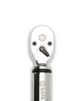 Close-up of Three-Eighths Inch Drive Electric Torque Wrench head, highlighting the 72-tooth ratchet for precision tightening.