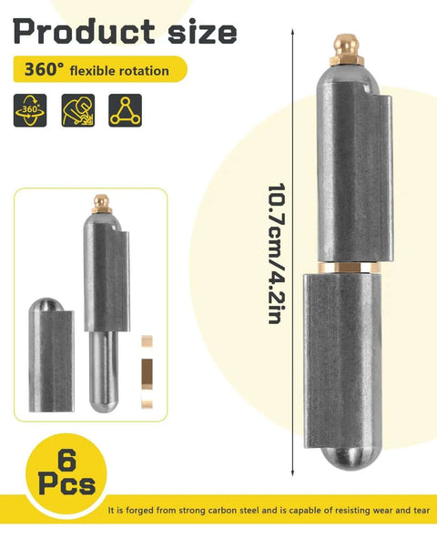 Diagram of Six Piece Weld On Barrel Hinge Set For Carbon Steel Projects with product size and flexibility highlighted