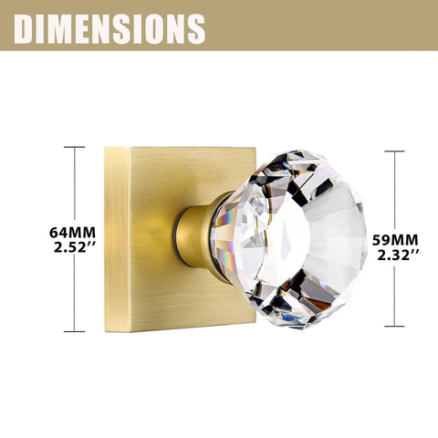 Dimensions of Crystal Glass Dummy Door Knob Set With Satin Brass Finish Non Turning Interior Knobs For Bifold Closets And Hall Doors