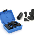 Pro Grade O2 Oxygen Sensor Socket Wrench Set With Removal Tool And Thread Chaser, case open showing sockets and tools