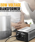 Beefy 450 Watt Voltage Transformer Step Up Down Converter 110 120V To 220 240V with AC outlets in use with appliances