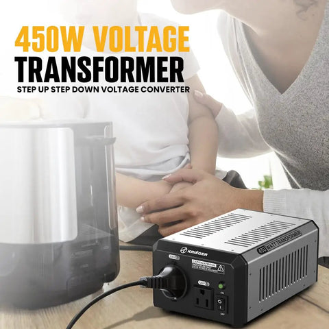 Beefy 450 Watt Voltage Transformer Step Up Down Converter 110 120V To 220 240V with AC outlets in use with appliances