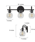 Three Light Modern Black Vanity Light For Bathroom With Farmhouse Clear Glass Shades And Open Bottom Sleek Bath Fixture