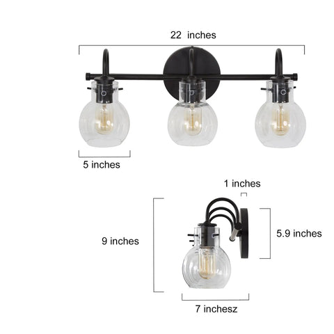 Three Light Modern Black Vanity Light For Bathroom With Farmhouse Clear Glass Shades And Open Bottom Sleek Bath Fixture