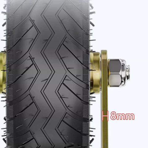 Close-up of 10 Inch Pneumatic Rolling Plate Casters With Quiet Rubber Knobby Tread Heavy Duty 2 Pack, showing tread design and bolt