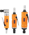 Kickass Compact Pneumatic Air Hammer And Die Grinder With Adjustable Speed For Precision Metal Wood Engraving Polishing Pro Grade set of three tools with orange grips.