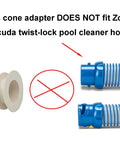 Image showing 2 Inch Skimmer Cone Adapter Cuff For In Ground Pools Fits 2 Inch Suction Port Only with non-compatible hose warning.