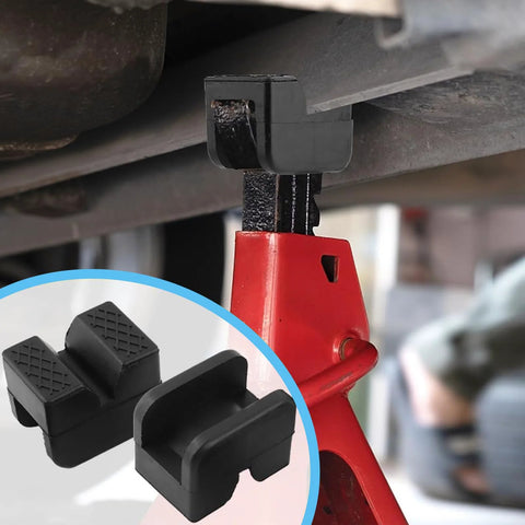 Jack pad set (8-pack) with rubber pinch-weld protectors; dual design with V-groove and round pads, shown under a jack