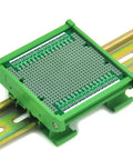 Front view of DIN Rail Mounting Carrier Housing with Prototype Board for DIY Prototyping fits 35mm, 32mm, or 15mm rails in FR-4 material.