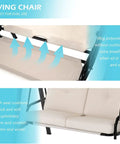 Two Seat Outdoor Patio Swing Chair With Adjustable Canopy Removable Cushions Sturdy 600 Lb Frame For Backyard Garden Poolside Balcony Beige Cozy And Chill Easy Setup And Quiet Glide, focus on breathable cushion and upholstery details