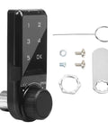 Rock Solid Electronic Cabinet Deadbolt Digital Touch Keypad Password Lock Keyless Entry Panel for wooden doors and lockers, black, includes mounting hardware.
