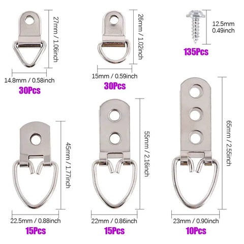 All In One Heavy Duty Picture Hanger Kit With 415Pcs Assorted Hangers And Screws In Transparent Storage Box Featuring Seven Models