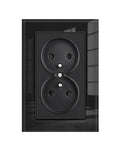 Stunning French Style 16A Double Wall Socket Boasts Tempered Glass Panel And Fresh Black Look For 220V Systems front view, 122X82mm size