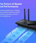 AX1800 WiFi 6 Router Archer AX21 V5 Dual Band Gigabit Internet with Easy Mesh, router showing speed up to 1.8 Gbps
