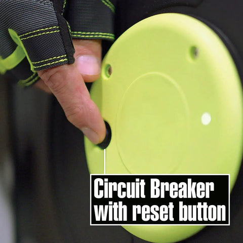 Retractable 25 Ft Extension Cord Reel With 16/3 SJTOW Oil Resistant Cable reset button circuit breaker in use