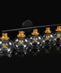 Mid Century Modern Bathroom Vanity Light Fixture With Clear Globe Glass Shades Five Light Black And Brass Gold Wall Sconce Over Mirror 36 Inch Vintage Style Bath Lighting Bulbs Not Included