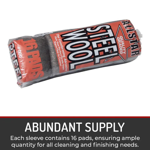 Extra Fine Steel Wool Pads 000 16 Pack package for smooth scratch-free finish and surface prep.