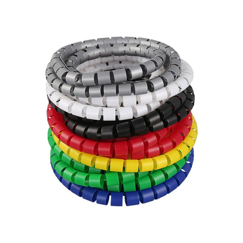 Stack of multicolor Spiral Cable Wrap Tube 1 Meter Flexible Wire Protector Organizer For 8 10 15 20 25mm Cables Reusable Green Sleeve