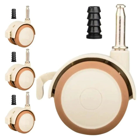 Heavy Duty Soft Rubber Caster Wheels Set Of 4 With 360 Degree Swivel And Snap Lock Brakes shown from front angle with accessories.