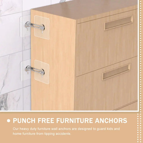 4 Piece Anti Tip Furniture Anchor Kit Punch Free Dresser Anchors With Stainless Steel And Acrylic, Easy To Install Wall Proofing For Safety, No Drill, Ideal For Dresser, Bookcase, TV Stand And Cabinets on dresser wall