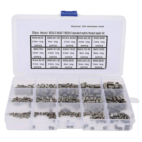 Heavy Duty Stainless Steel Threaded Inserts Repair Kit, 300 Pcs M4x0.7 And M5x0.8 Wire Inserts in labeled case compartments