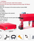 Pro Grade Zero Hassle Heavy Duty Pneumatic Dot Peen Marking Machine With Digital Display For Vin Chassis Serial Number Stamping On Steel Aluminum Carbide Tool showing red device with 140x40mm marking area.