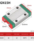 Close-up view of an MGN15H guide block detailing dimensions for Pro Grade Miniature Linear Rail Set MGN15 L 550mm To 1000mm.