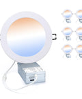 Five Color Temperature LED Recessed Canless 6 Inch Ceiling Light With Junction Box, 12W Ultra Thin Dimmable Downlight, front view