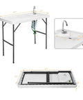 Portable Outdoor Fish Cleaning Table With Sink And Sprayer, heavy duty steel fillet station, folded and unfolded views