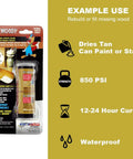 Wood Repair Epoxy Paste And Wood Hardener Kit DIY Friendly with packaging, showing 24 Oz Woody Paste details and uses.