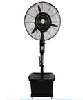 No Sweat 26 Inch High Velocity Industrial Misting Fan With Fully Adjustable Height, front view showing fans and tank.