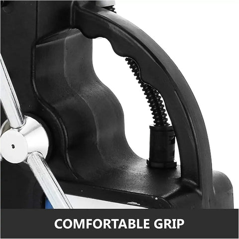 Close-up of Heavy Duty 1100W Magnetic Drill Press ergonomic handle for comfort during precise drilling tasks.