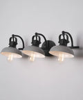 Gladstone 5 Piece All In One Bathroom Set With Matte Black Finish Includes A 3 Light Vanity Fixture With Matte Gray Shades