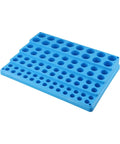 Pro Grade Drill Bit And End Mill Storage Box Organizer with 82 to 288 Hole Capacity, blue hardened plastic holder for CNC tools.